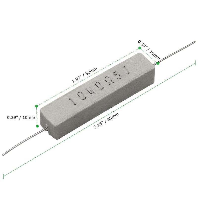 Dimlove 10 PCS 10w 0.5 Ohm 5% Axial Lead Wire Resistors - White Wound Fixed Ceramic Cement Power Resistors with Horizontal Mounting and Flame/Heat/Moisture Resistance - Image 3